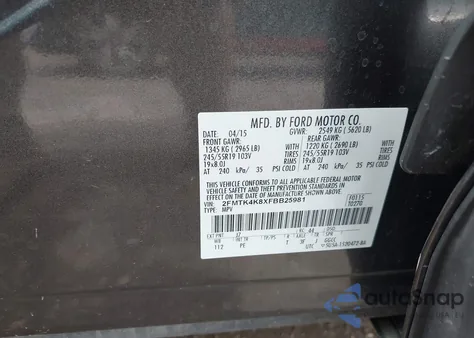 2015 Ford Edge Titanium from USA, damaged, VIN 2FMTK4K8XFBB25981